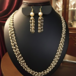 Handmade Multi-Strand Seed Pearl Necklace and Tassel Drop Earring Set in Gold Tone