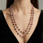 Metallic Mauve Double-Strand Pearl Necklace Set | Dusty Rose Beaded Mala | Evening Wear Jewelry with Triple Drop Earrings