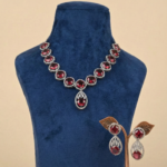 Royal Ruby Red & Diamond CZ Statement Necklace and Drop Earrings Set