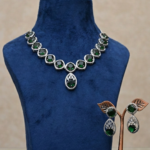 Emerald Green Cubic Zirconia Statement Necklace Set with Matching Drop Earrings