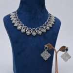 Royal Blue & Silver American Diamond Geometric Choker Set