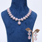 Pink Pear-Cut Stone & CZ Halo Statement Jewelry Set (Silver Tone)