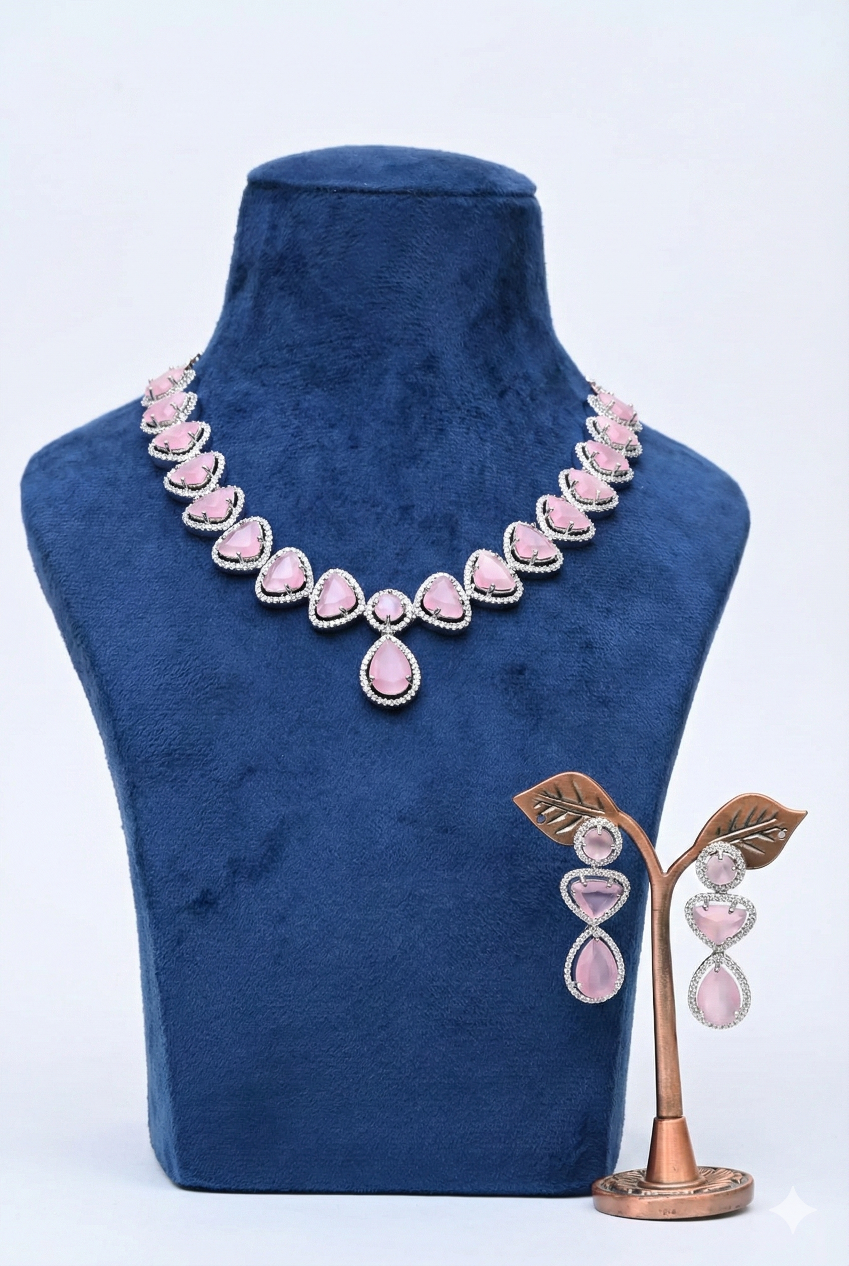 1766815428043 Pink Pear-Cut Stone & CZ Halo Statement Jewelry Set (Silver Tone) - Image 1