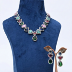 Multi-Color American Diamond (AD) Statement Necklace Set with Matching Drop Earrings