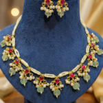 Ruby Red & Mint Green Pearl Choker Necklace Set | Gold Plated