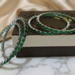 4-Piece Silver Plated American Diamond (AD) Bangles - Emerald Green