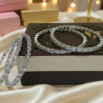 Oval-Cut American Diamond Bangle Set - Rhodium Plated