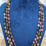 3-Layer Gold Tone Beaded Necklace | Multicolor Stone Mala for Women
