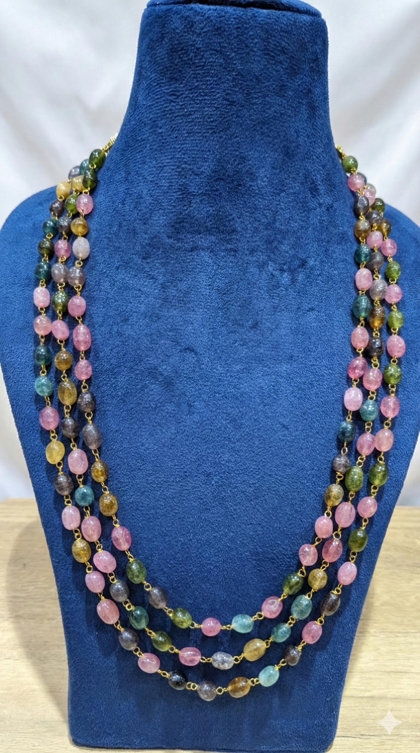 1766915882249 3-Layer Gold Tone Beaded Necklace | Multicolor Stone Mala for Women - Image 1