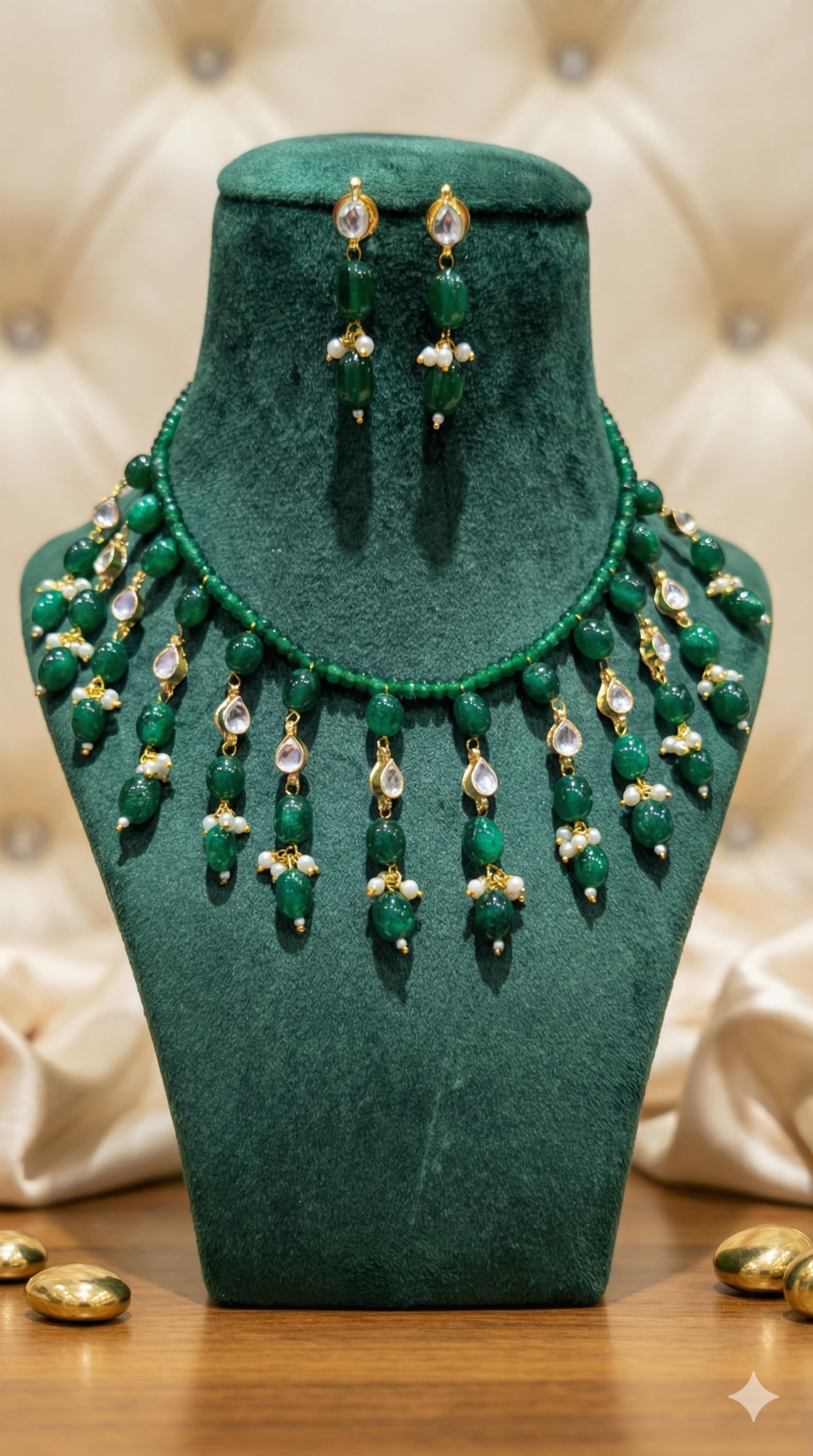 1766981912249 Traditional Green Choker Necklace with Kundan & Pearl Accents | Ethnic Jewelry Set - Image 1