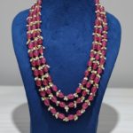 3-Layer Ruby Pink Bead & Seed Pearl Festive Necklace