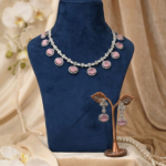 Silver-Plated Oval Pink Stone & CZ Diamond Jewelry Set