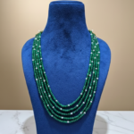 Handcrafted 5-Layer Emerald Green Beaded Mala with Pearl Accents