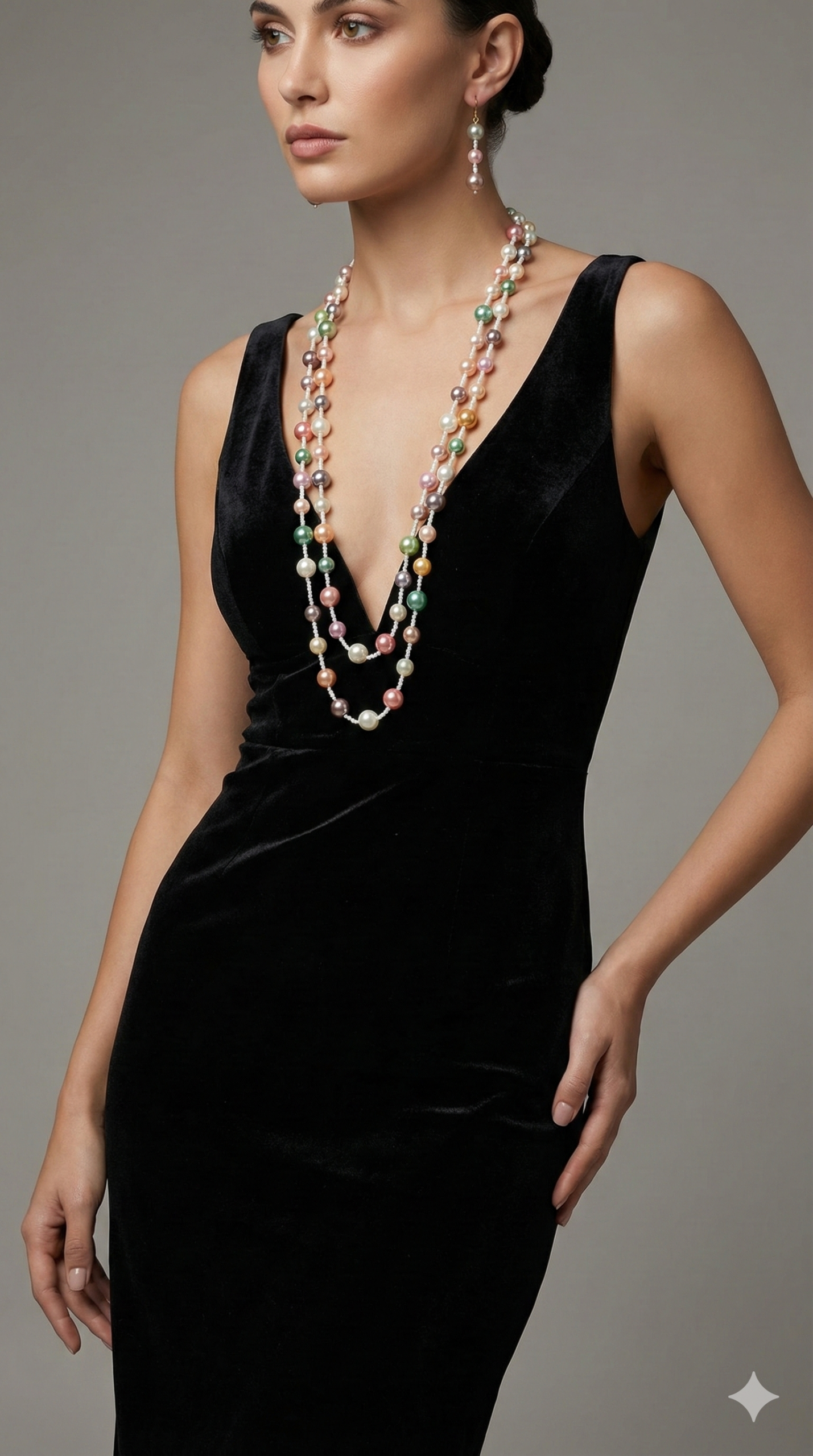 design13 Multi color long pearl necklace set - Image 1
