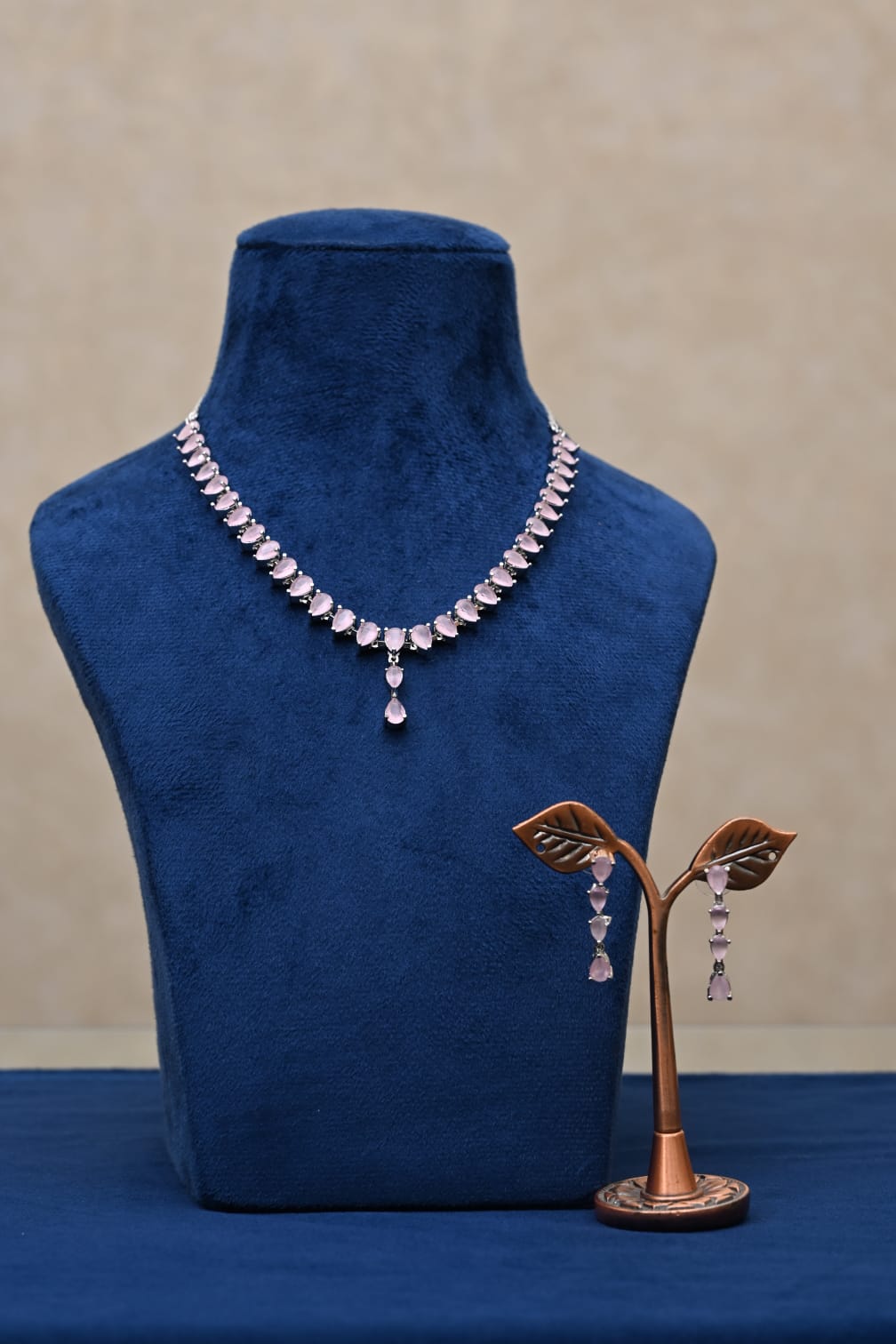 IMG-20250412-WA0050 Pink Teardrop Crystal Necklace and Earring Jewelry Set for Women – Silver Tone - Image 1