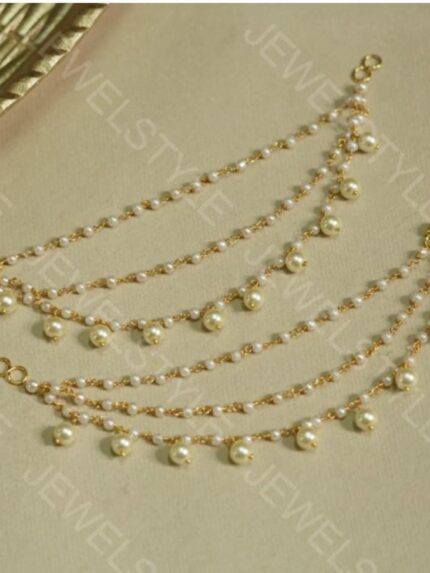 Traditional Gold-Plated 3-Layer Pearl Ear Chains for Women